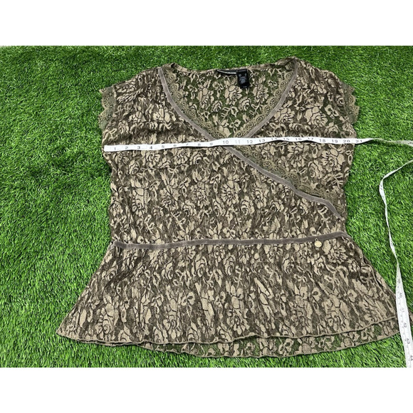 DKNY Lace Blouse in Olive and Cream - Picture 4 of 10